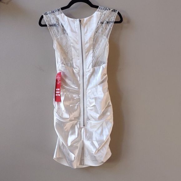 Hailey Logan by Adrianna Papell White Satin Mini Dress w/ Lace Straps Sz S - Picture 5 of 13